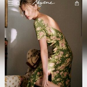 Sezane Green Floral Midi Dress